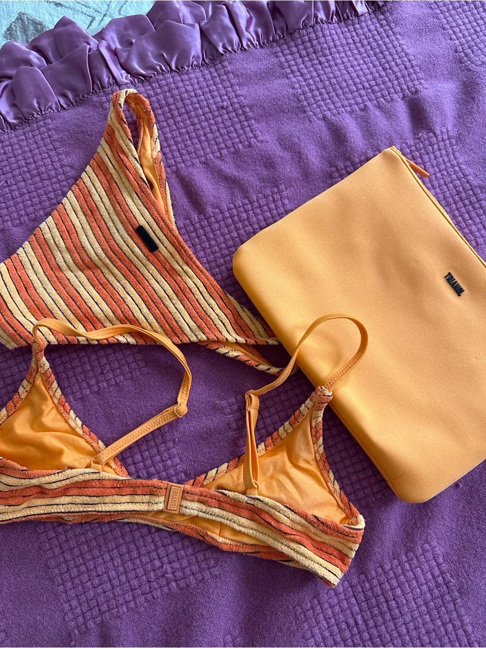 triangl swimwear Orange Striped Bikini Set Size M with Neoprene Pouch